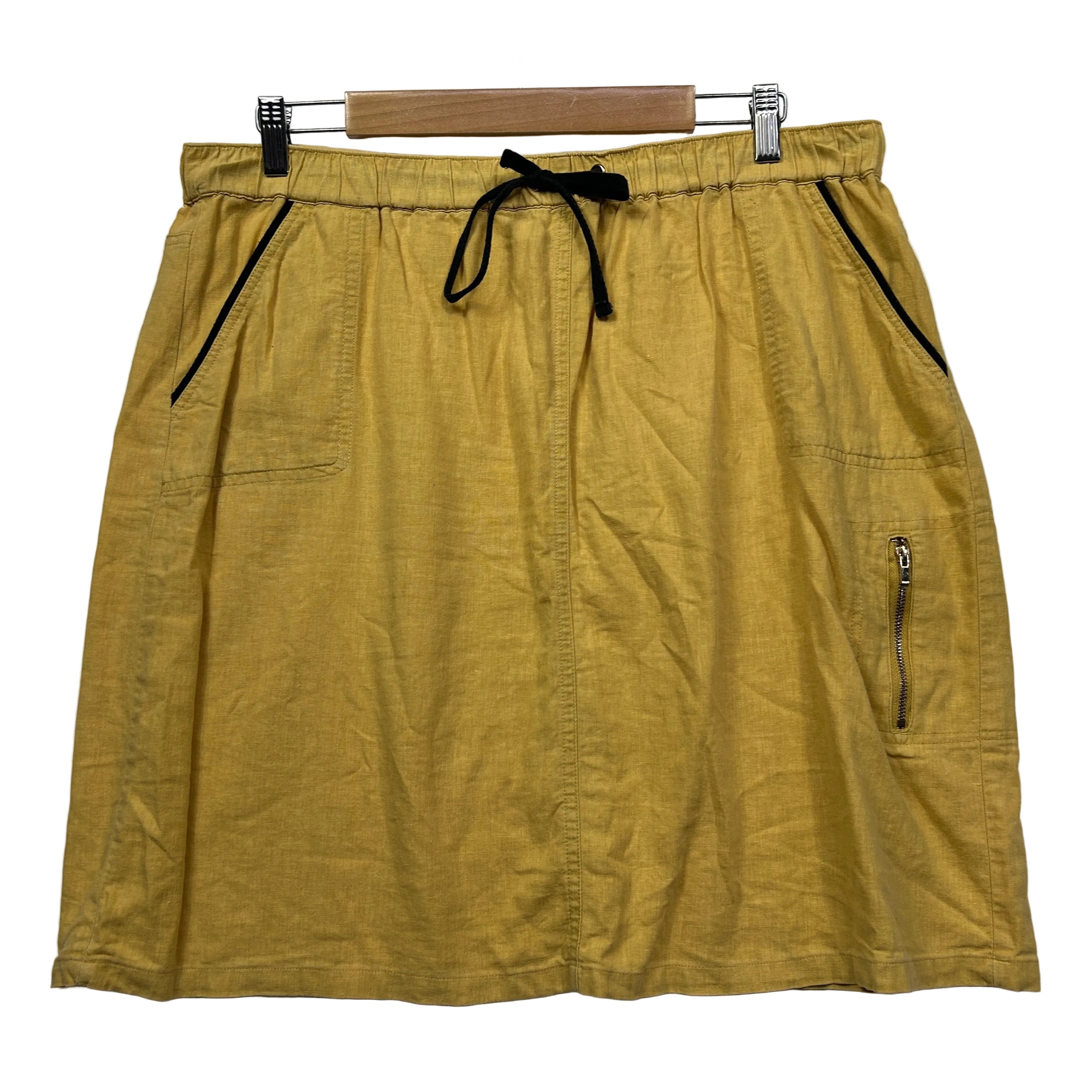 Rockmans Mustard Linen Blend Drawstring Skirt - Size 18