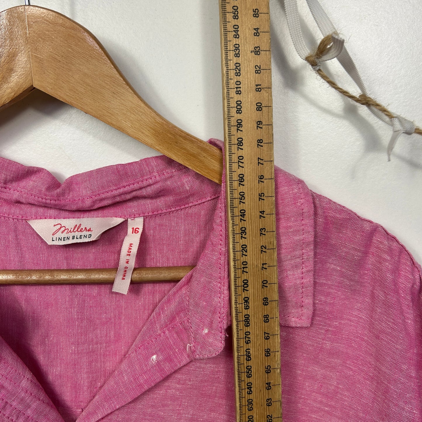 Pink shirt front view with measurement