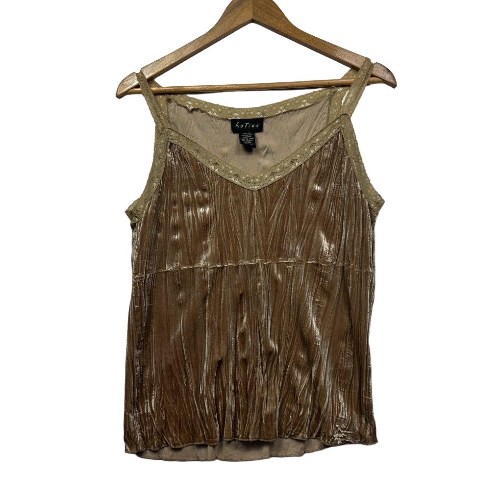 Gold metallic pleated tank top front view