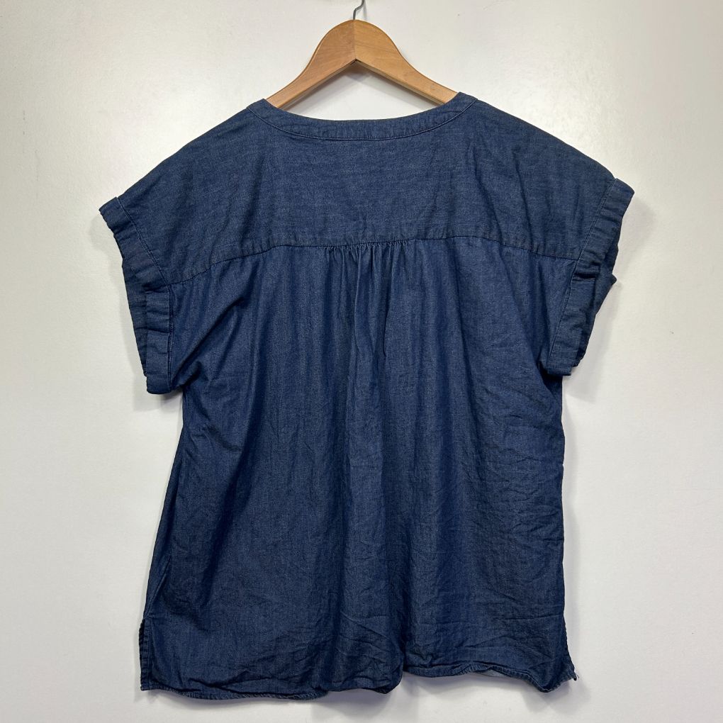 Navy blue denim top front view