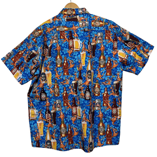 Blue shirt front view with graphic pattern
