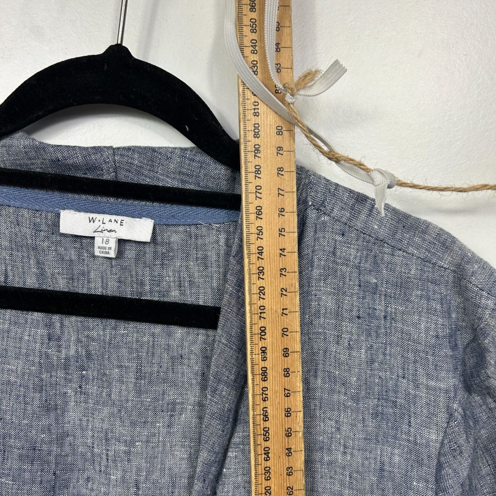 Blue chambray shirt front view with black stripes