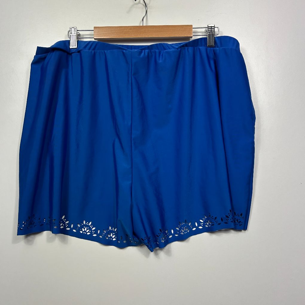 Blue shorts front view with lace trim detail