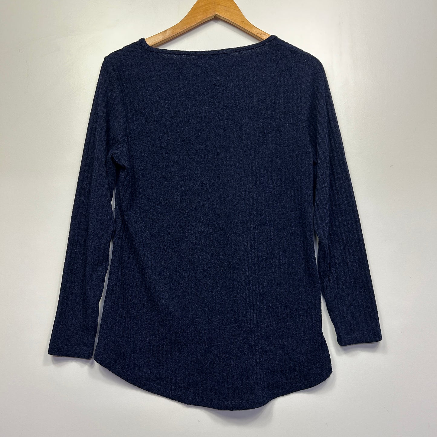 Navy blue ribbed long sleeve top front view