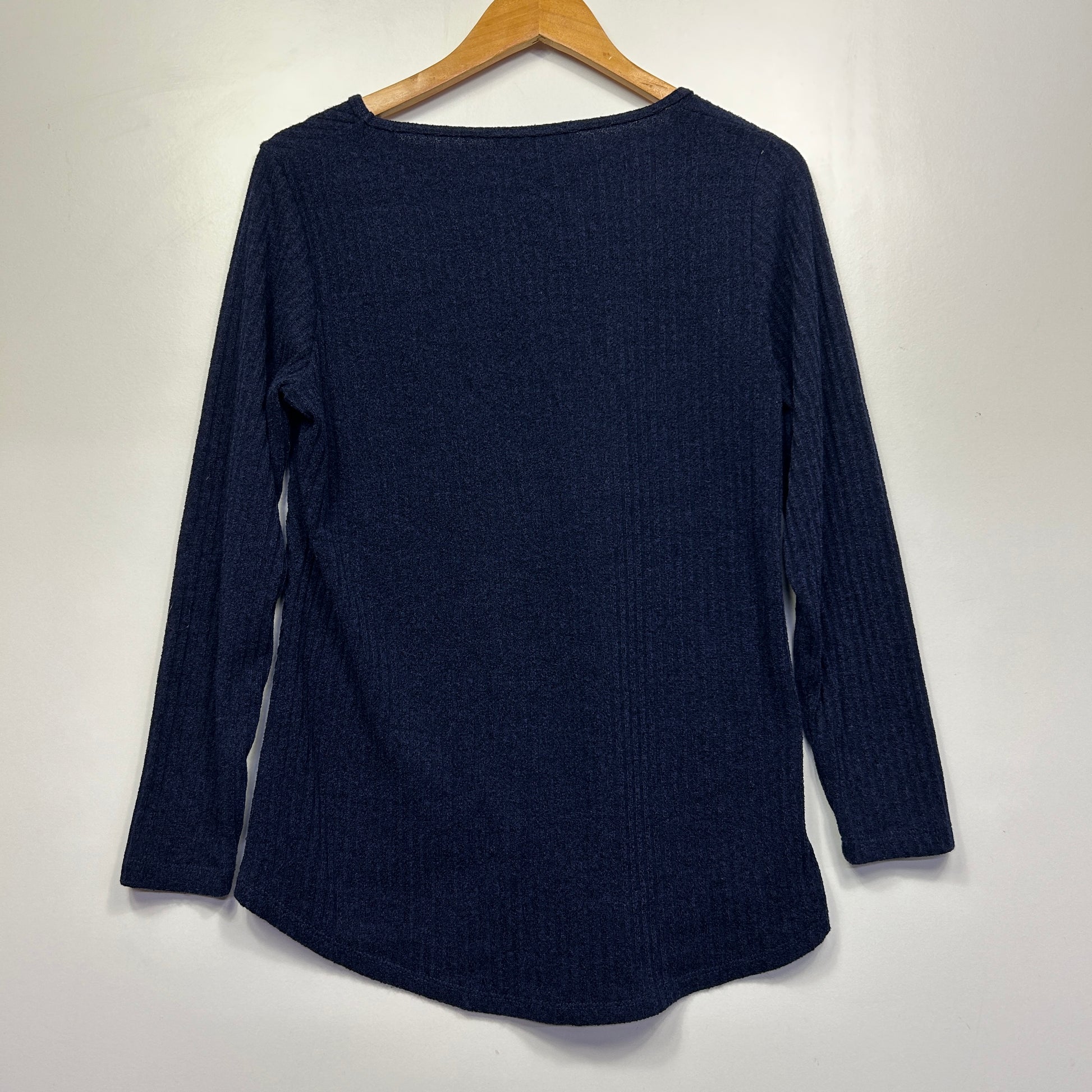 Navy blue ribbed long sleeve top front view
