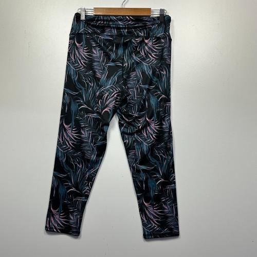 Mix Black Tropical Palm Print Cropped Leggings - Size XL