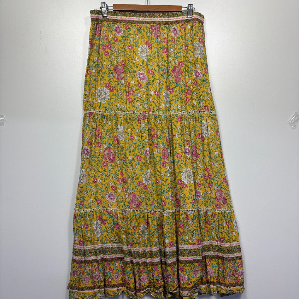 Yellow floral maxi skirt front view