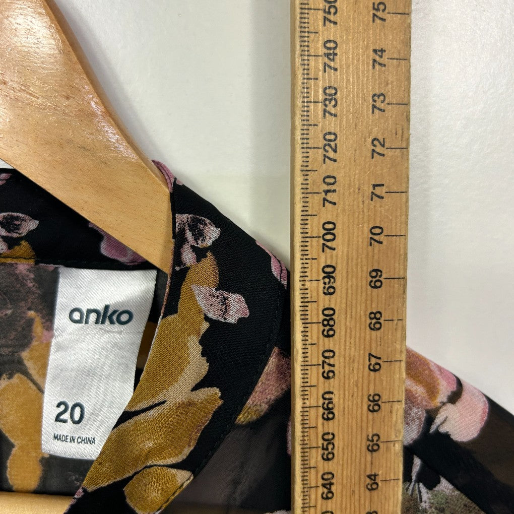 Anko Black Floral Print Blouse - Size 20
