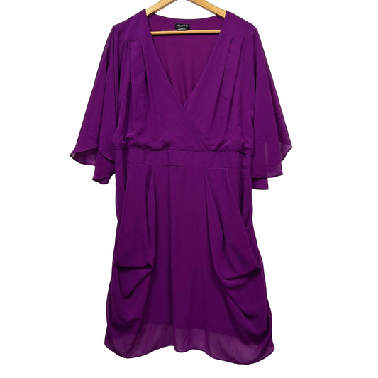 Purple wrap dress front view