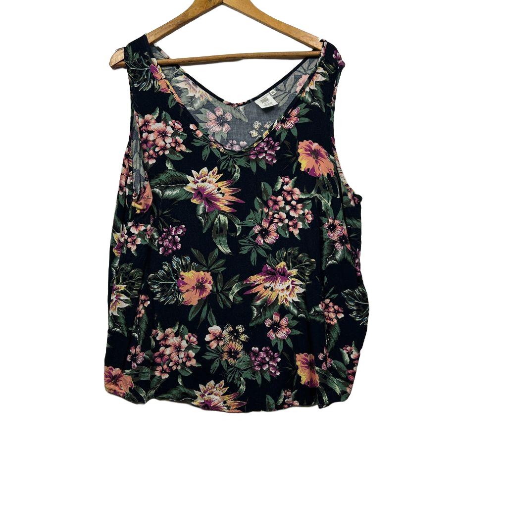 Black floral tank top front view