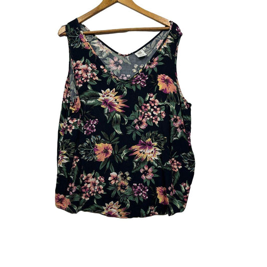 Black floral tank top front view