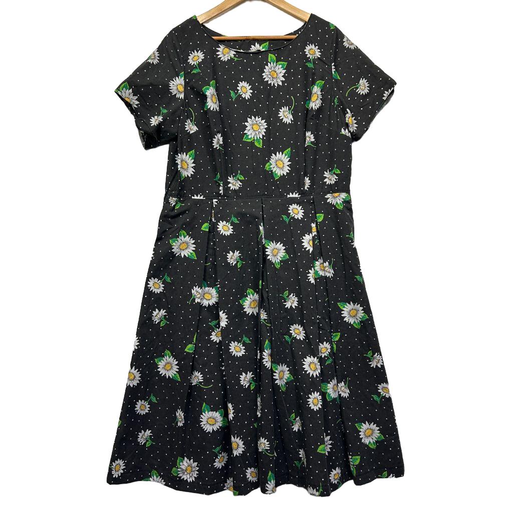 Handmade Black Daisy Floral Dress - Size 16/18