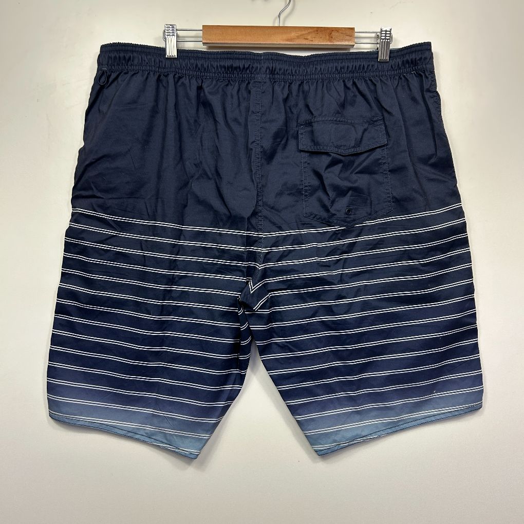 Navy blue striped shorts front view