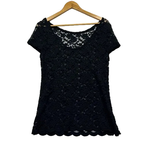 Unbranded Black Lace Scallop Hem Top - Size One Size