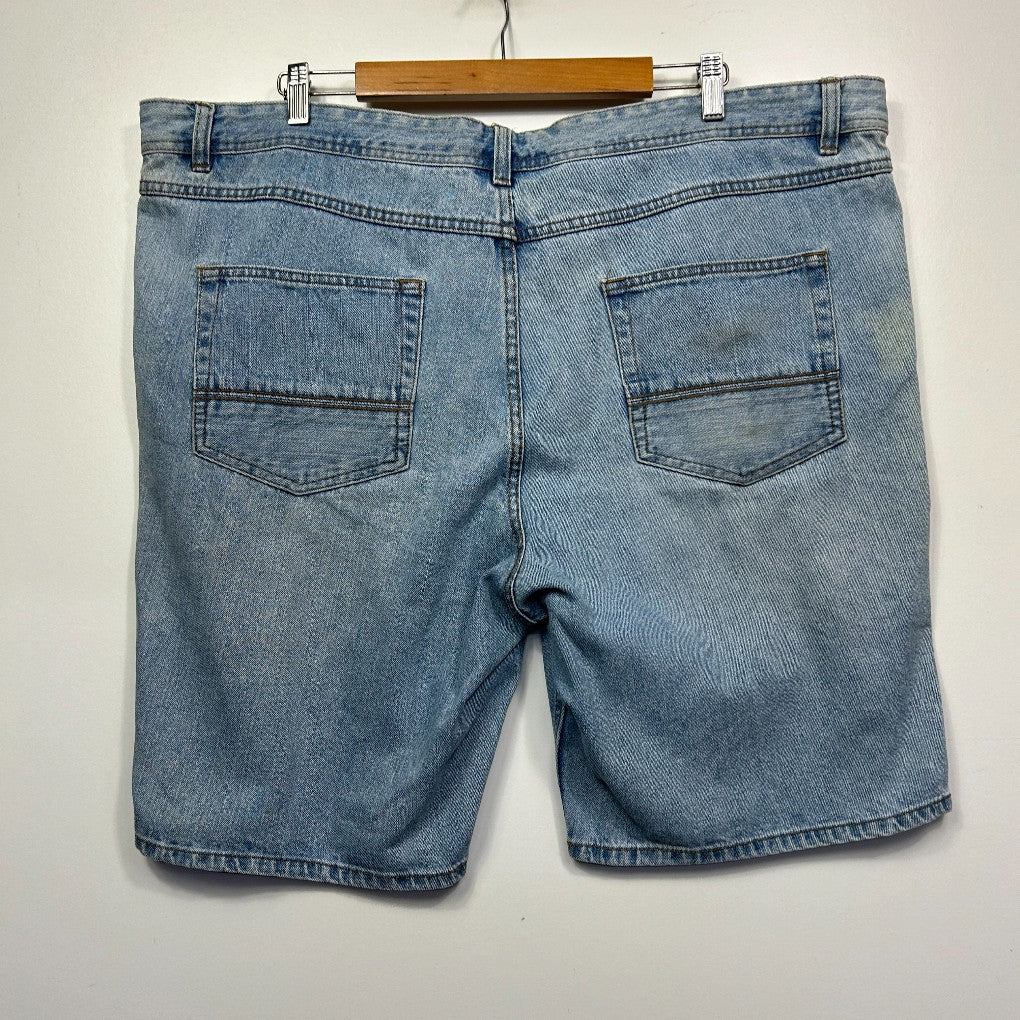 Light blue denim shorts back view