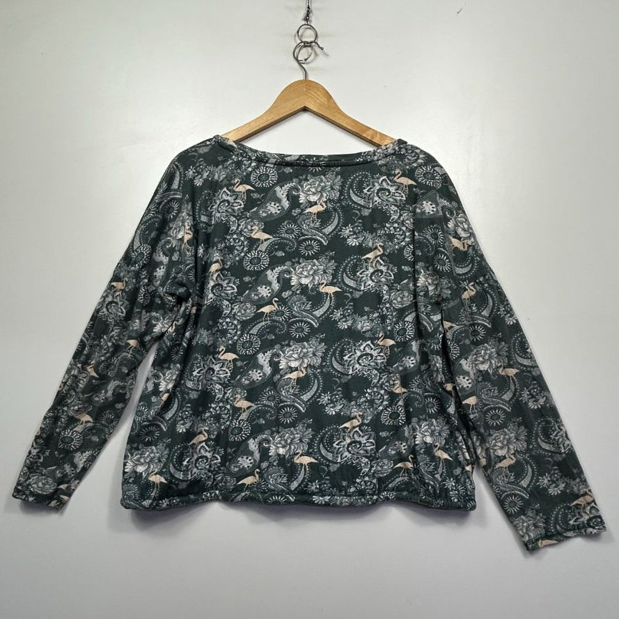 Dark green floral long sleeve top front view