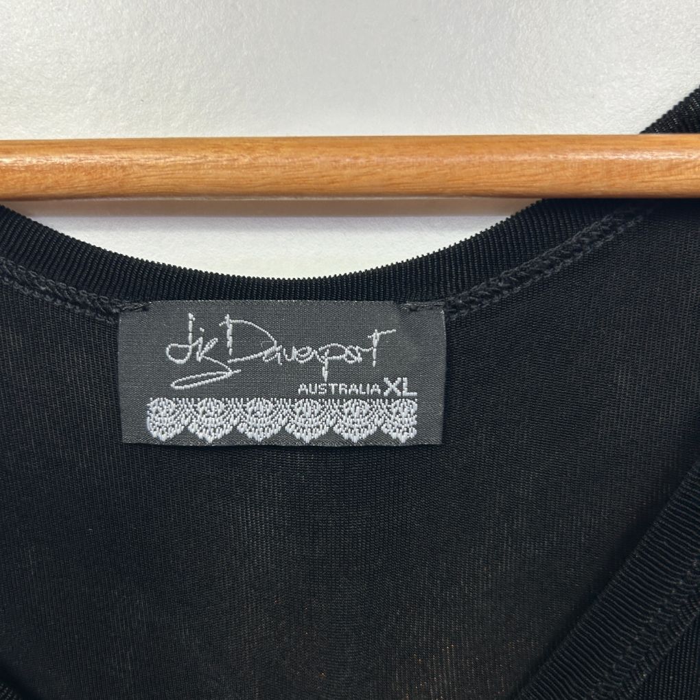 Black t-shirt label detail view