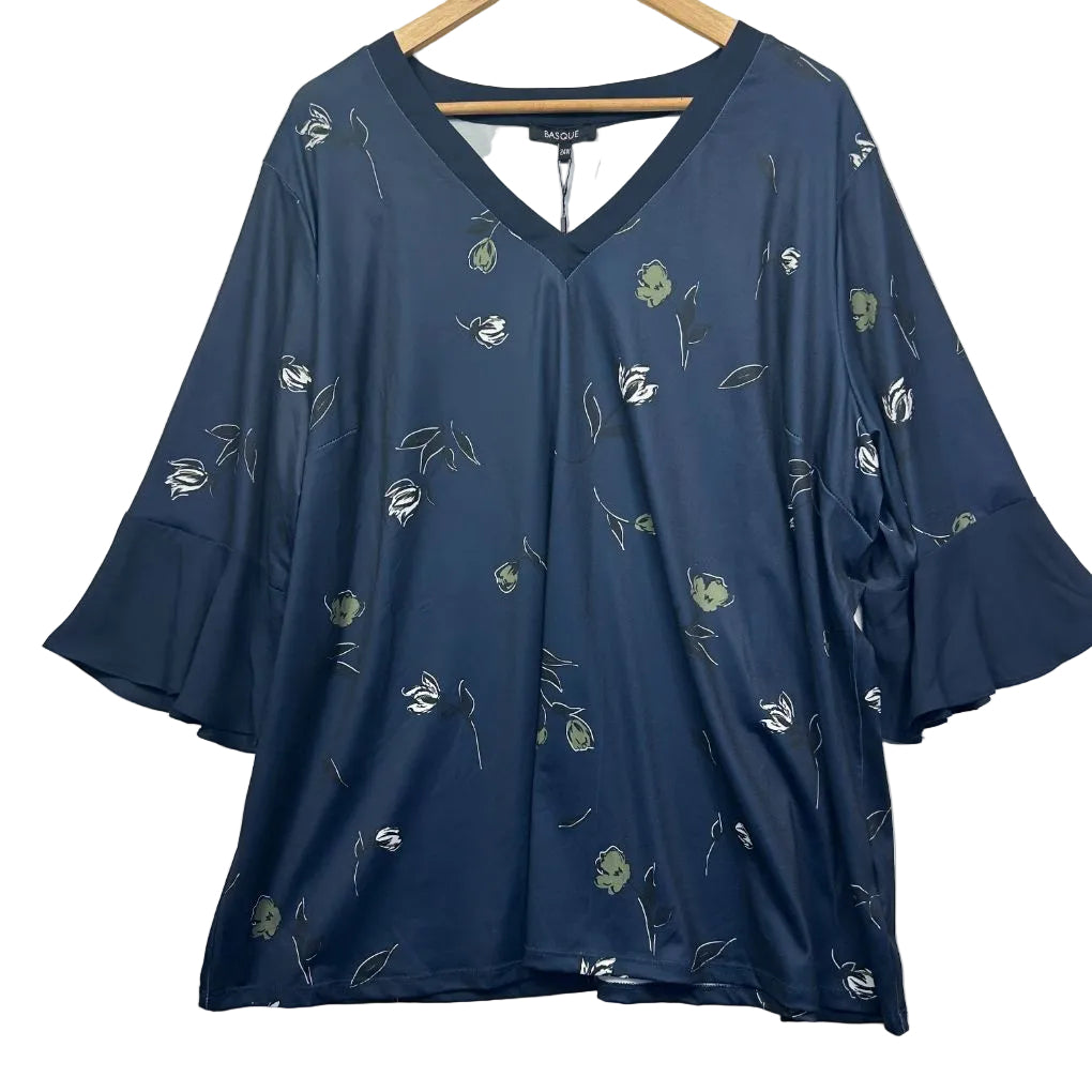 Basque Navy Floral Top - Size 24