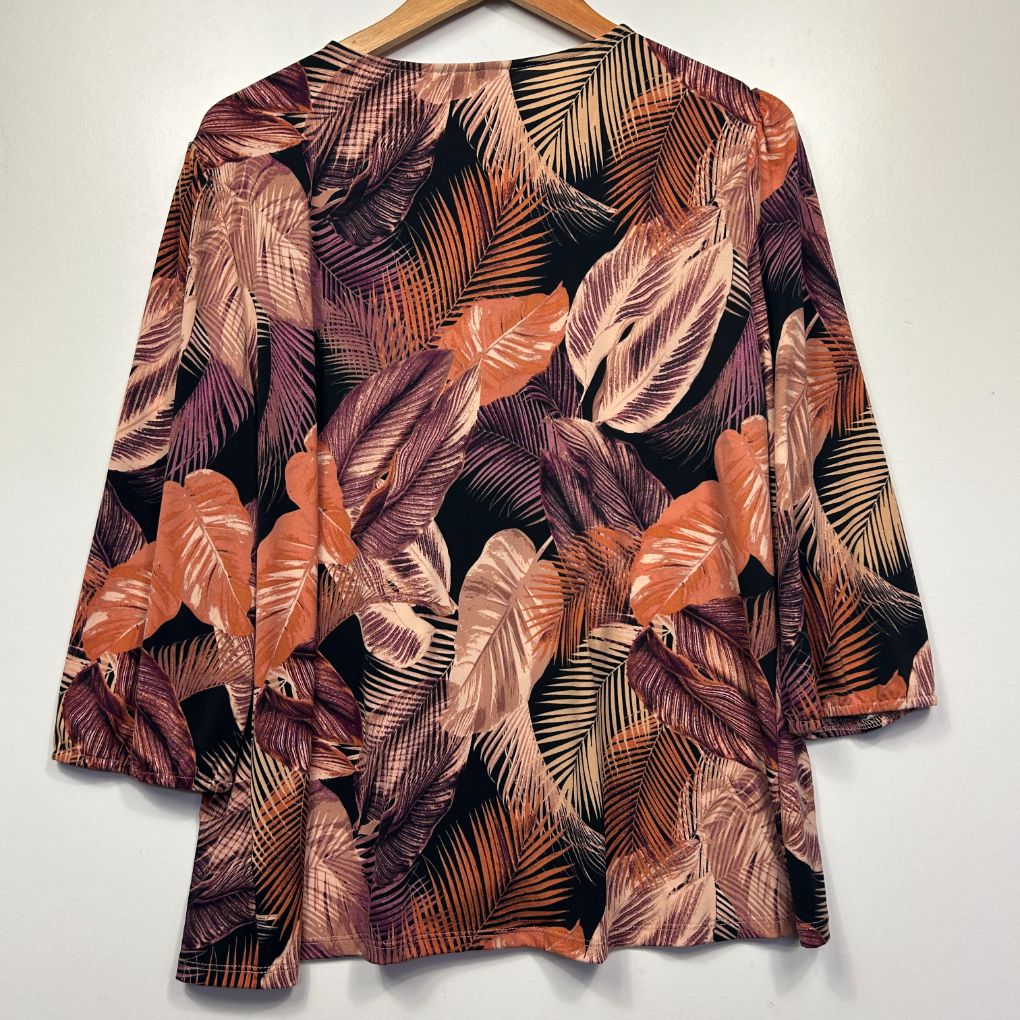 Brown leaf print tunic top front view