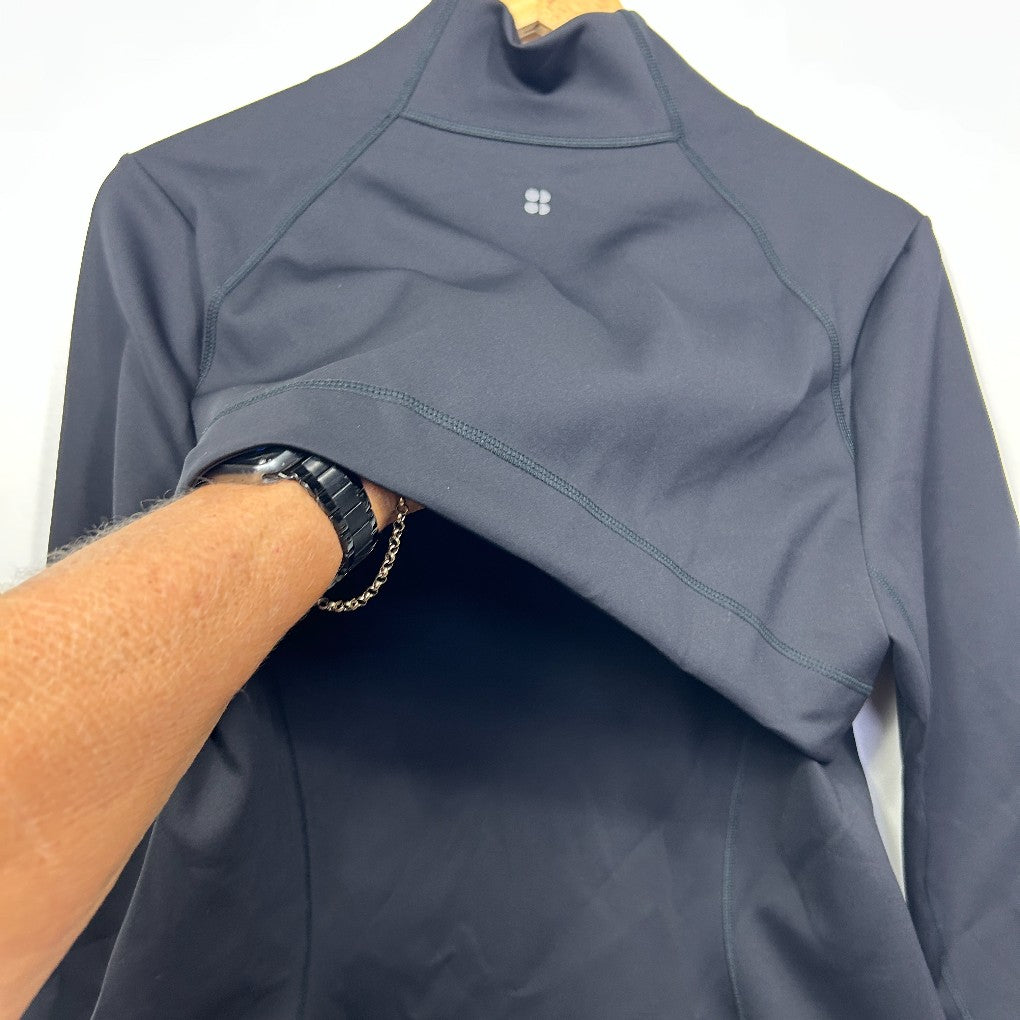 Grey long sleeve top front detail view