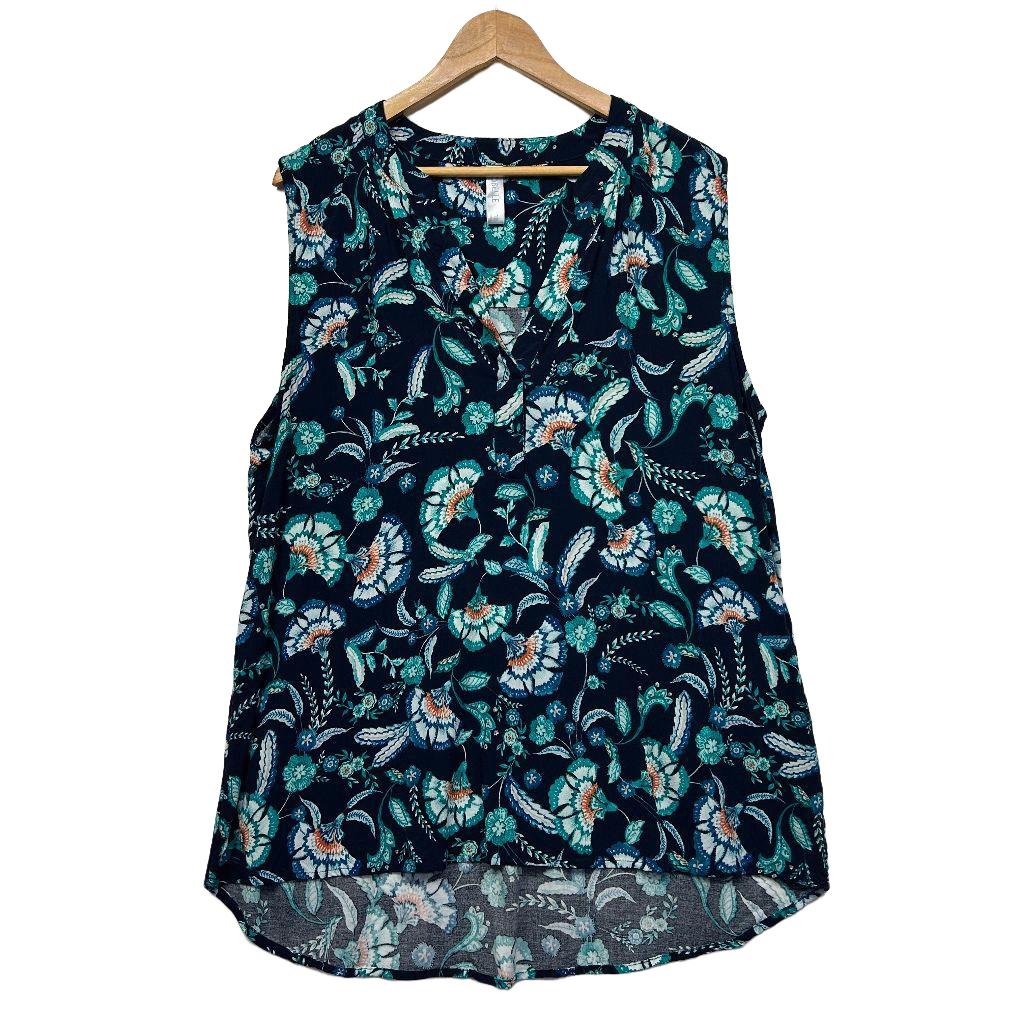 Navy floral sleeveless top front view