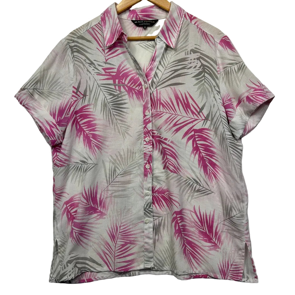 Pink and grey floral shirt front view