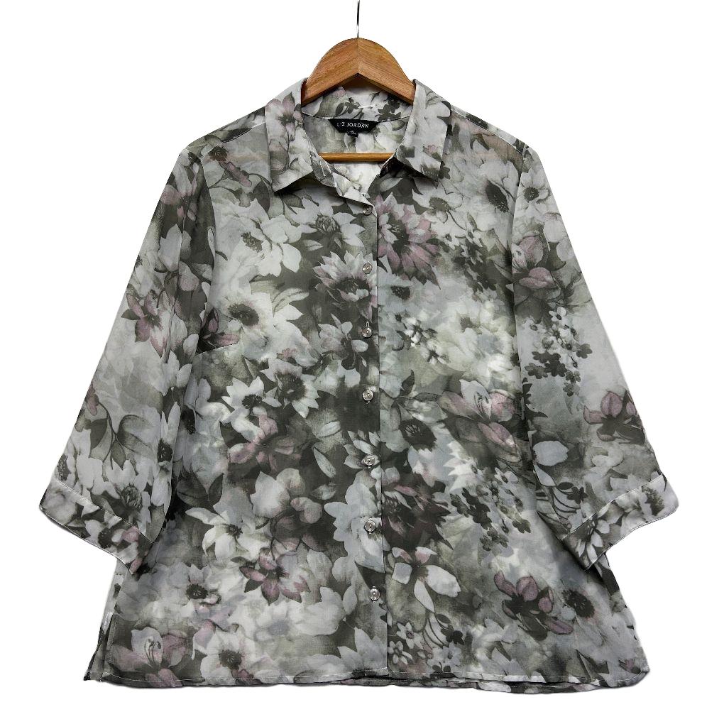 Grey floral shirt front view