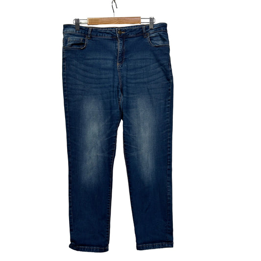 Medium wash blue denim jeans front view