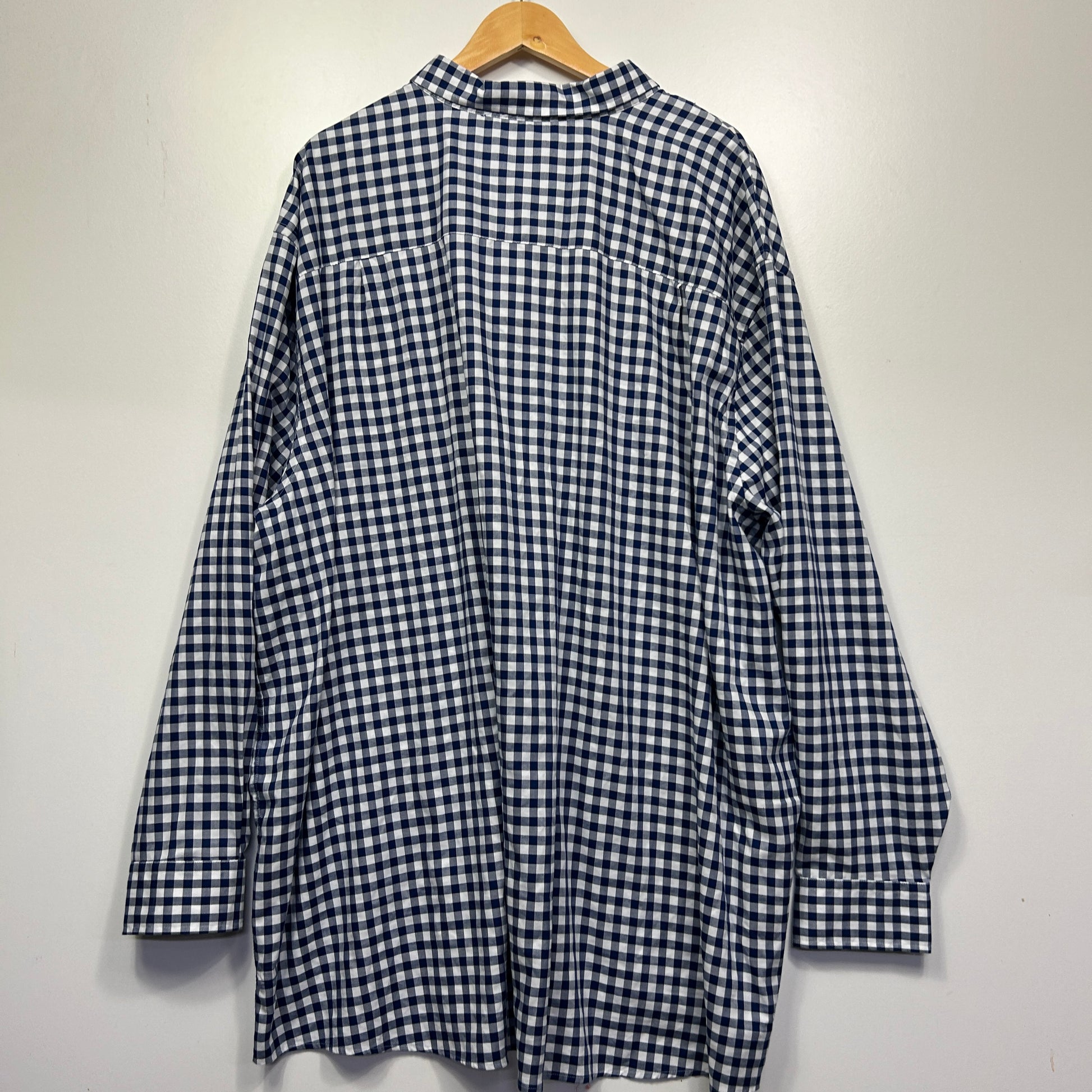 Navy and white gingham check shirt front view