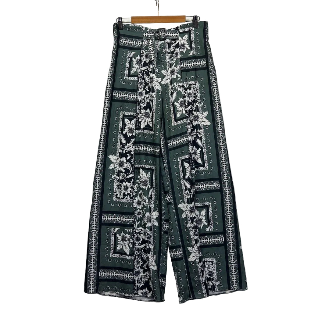 Black and white patterned wide leg pants front view