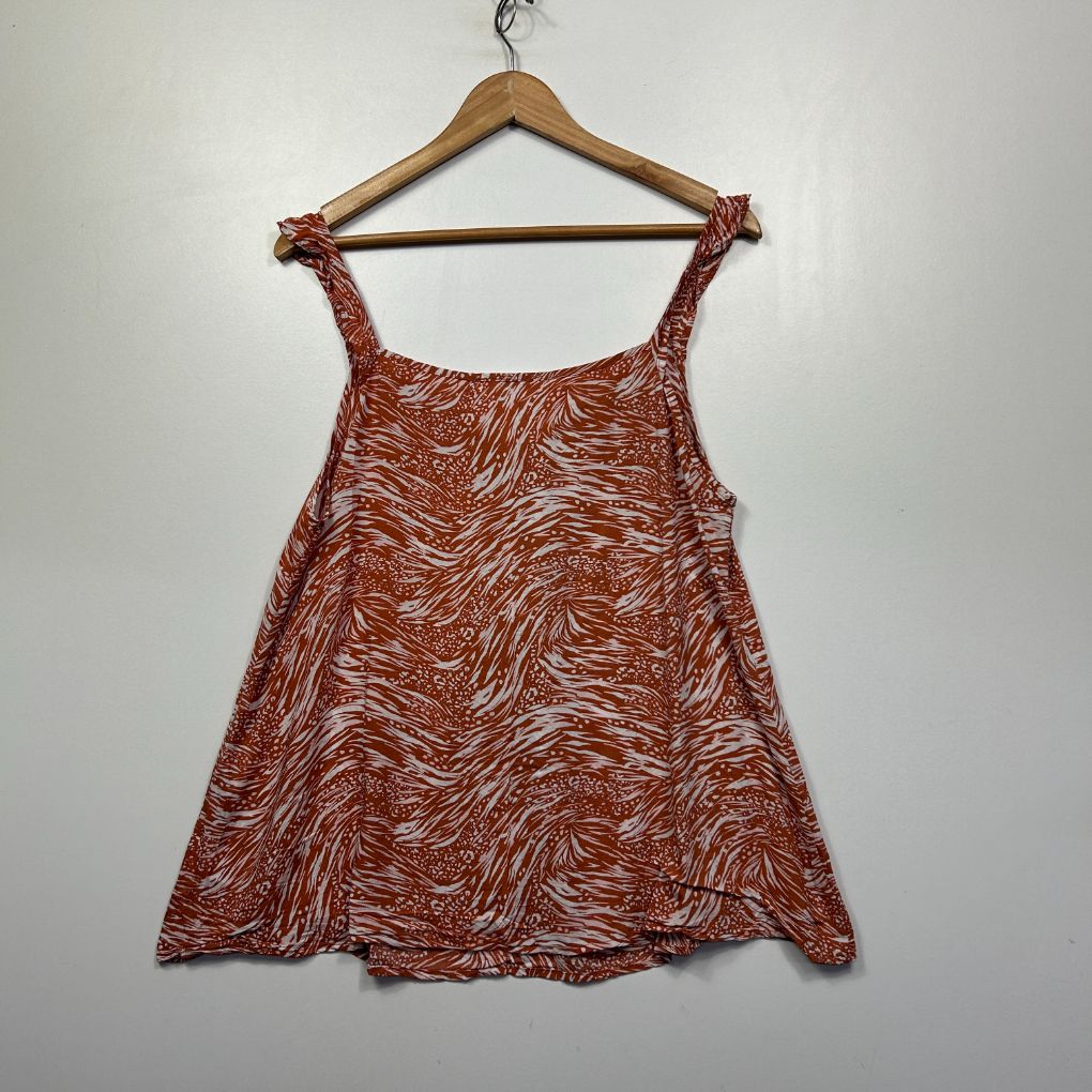 Red and white zebra print tank top front view