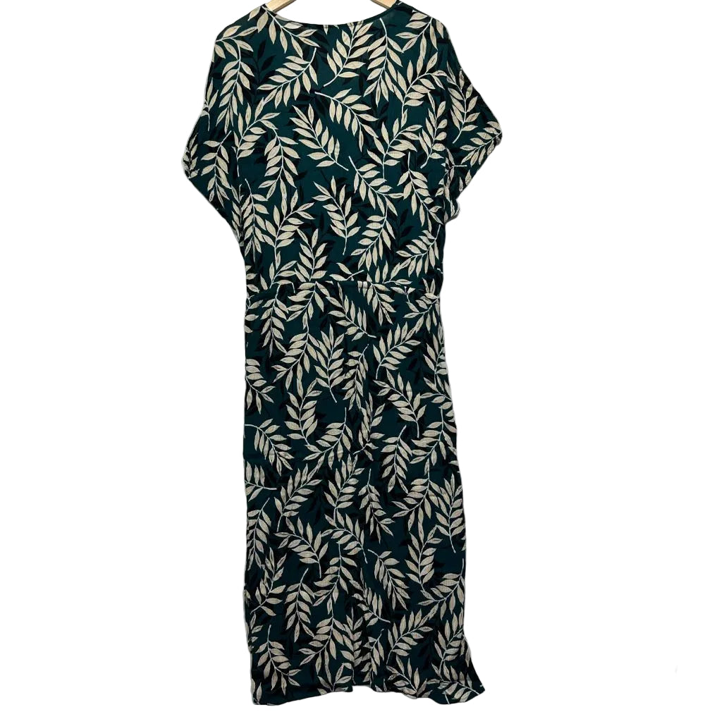 Black maxi dress with cream leaf pattern front view