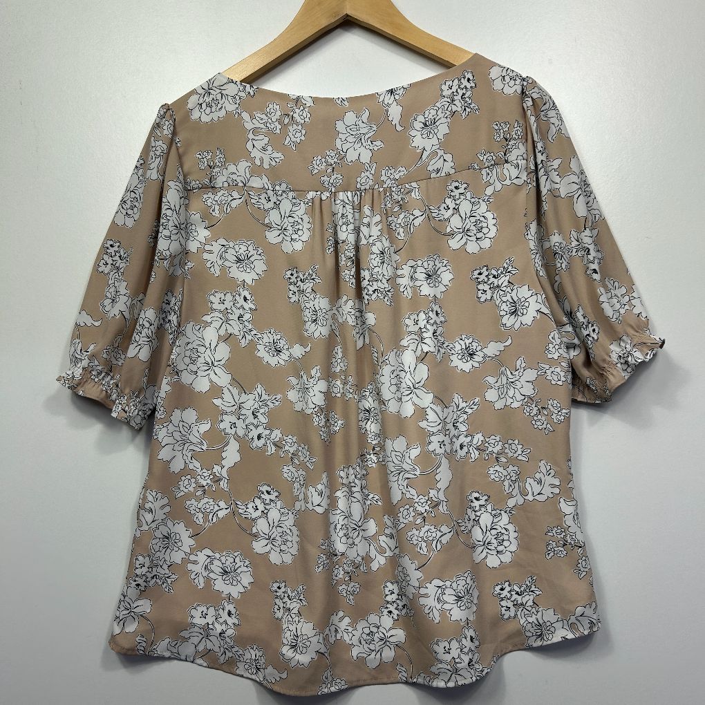 Taupe floral blouse back view
