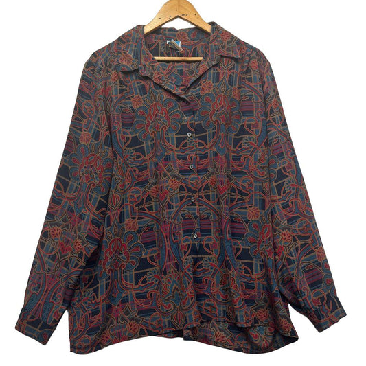 Navy and red graphic print shirt front view