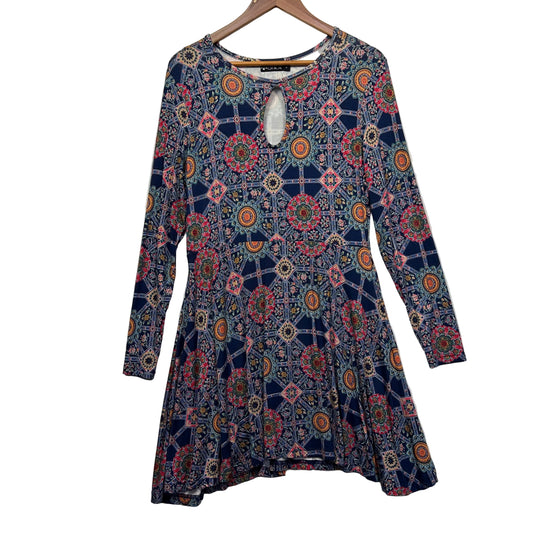 Navy floral long sleeve tunic dress front view