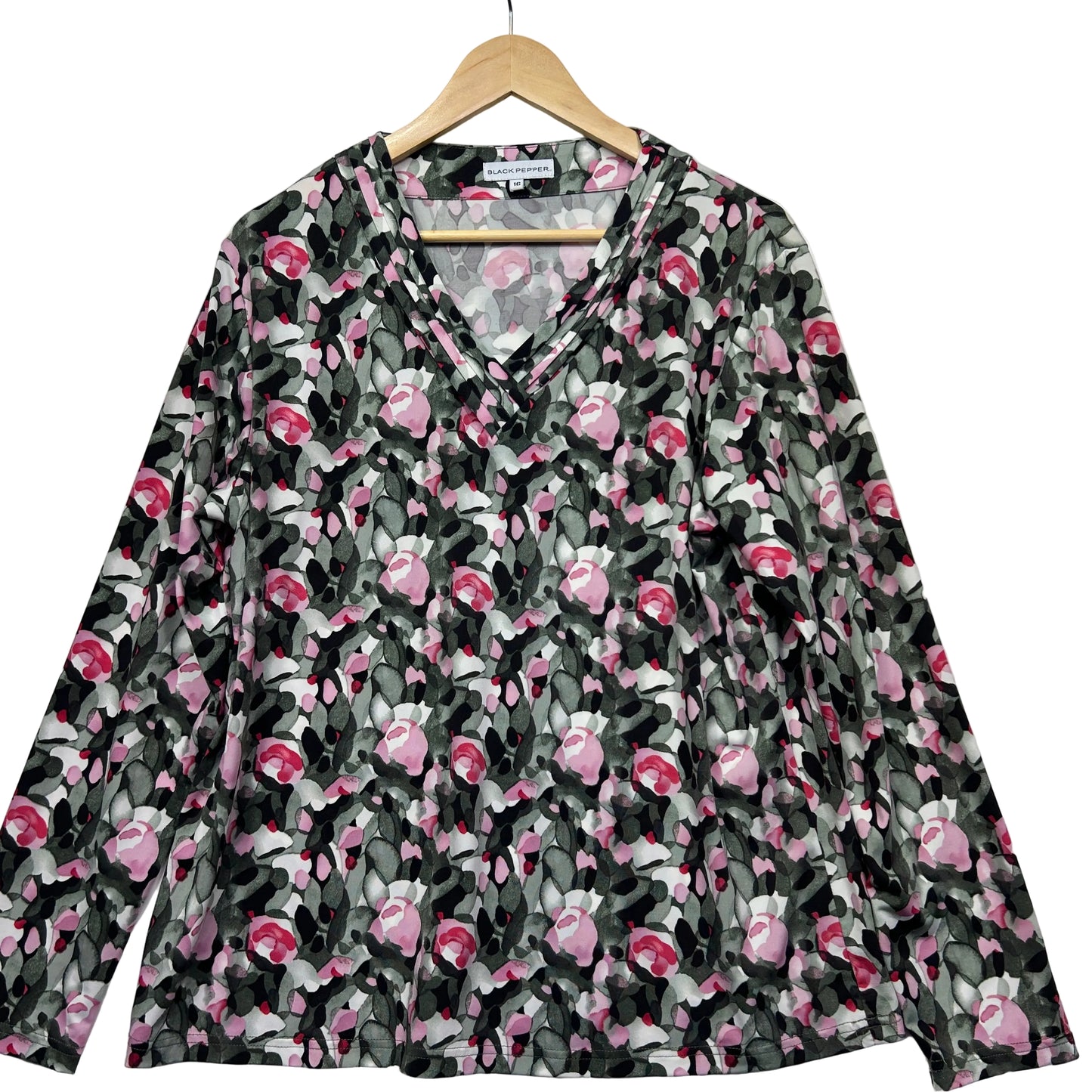 Black floral long sleeve top front view