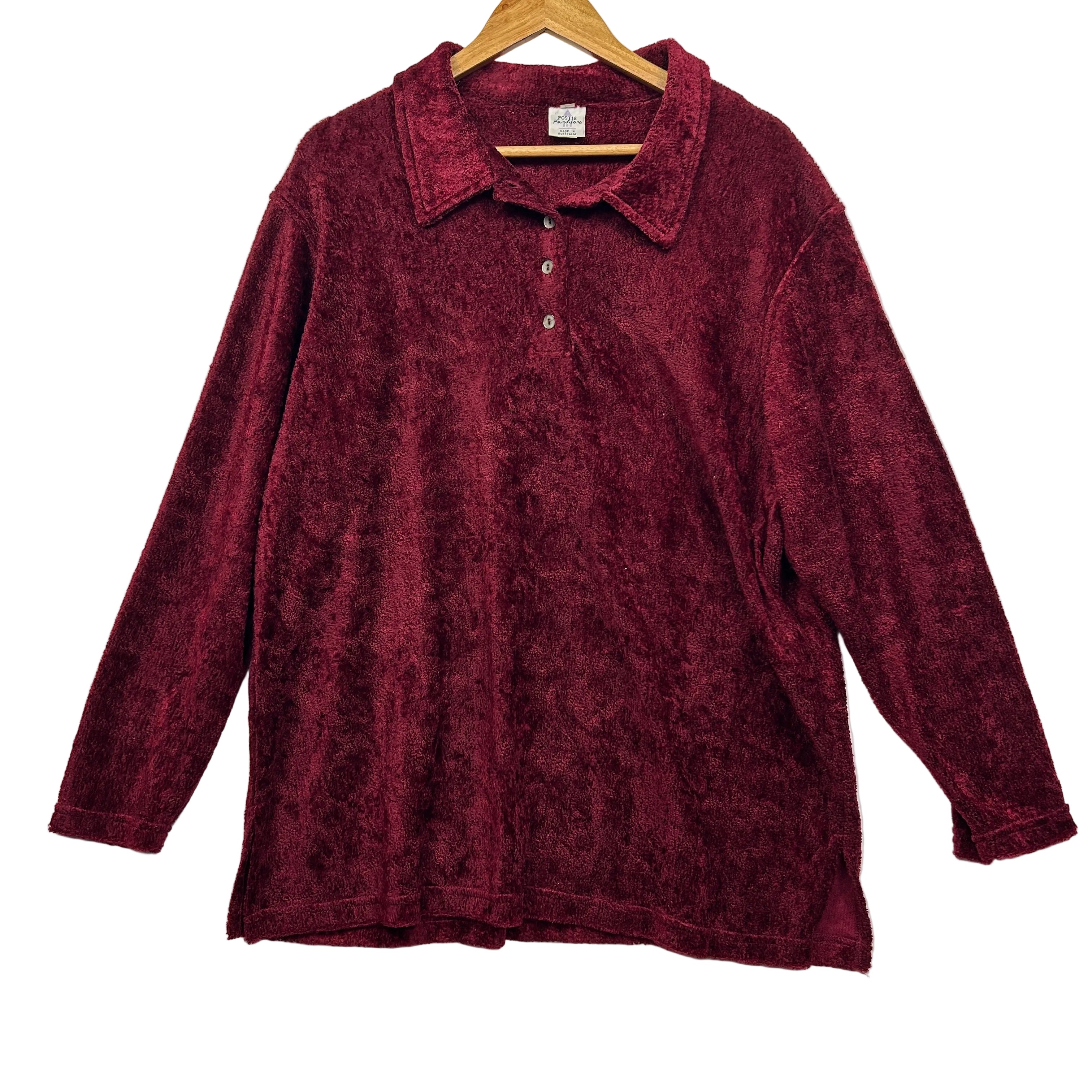 Vintage Postie Fashion Burgundy Chenille Polo Top - Size XL