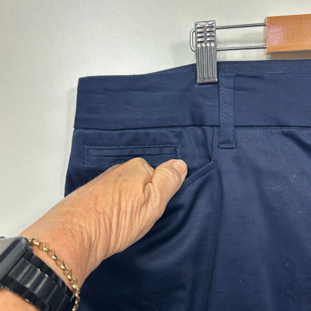 Navy blue pants front detail view