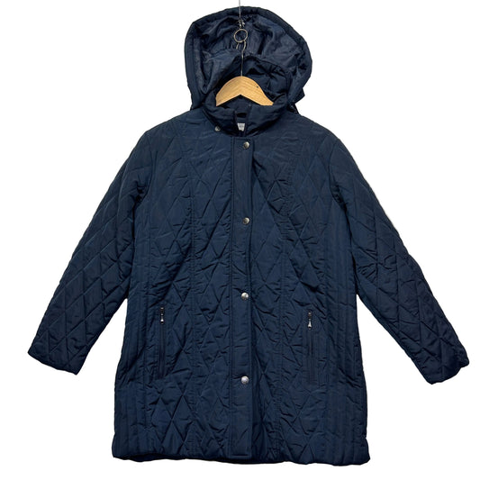 Navy quilted parka jacket front view
