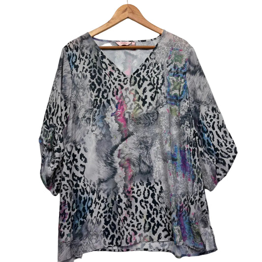 Grey leopard print tunic front view