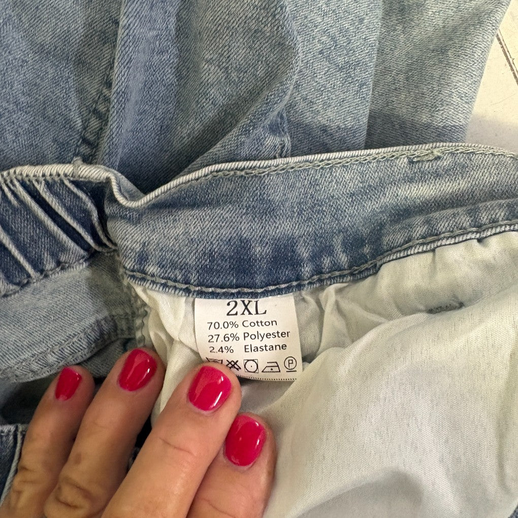 Blue denim jeans label detail view