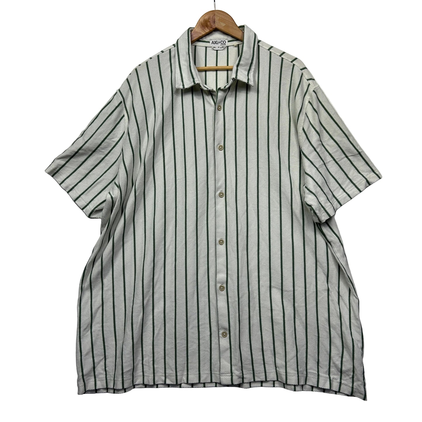 White and black striped short sleeve shirt front view