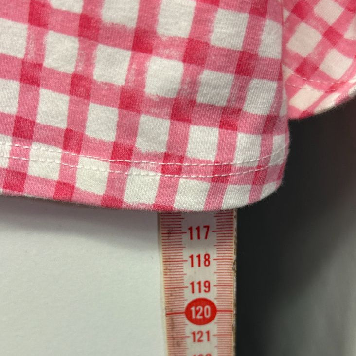 Pink and white gingham shirt detail view with size measurement