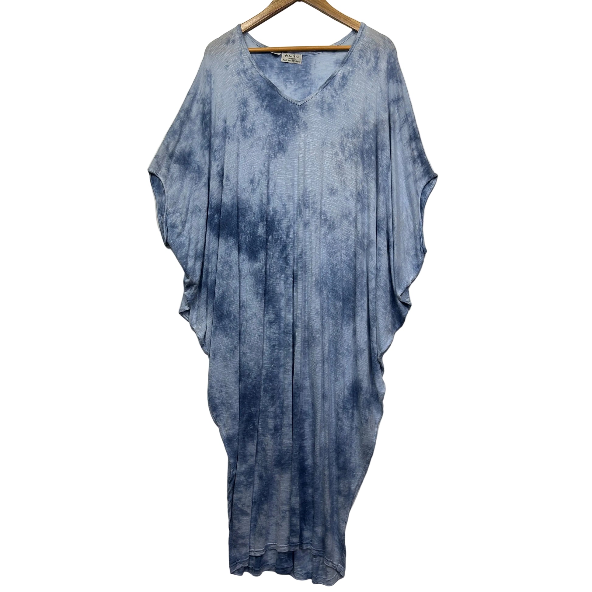 Blue tie dye kaftan dress front view