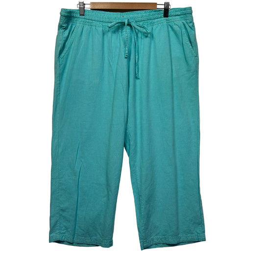 Teal drawstring cropped pants front view