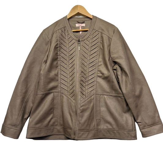 Taupe leather jacket front view