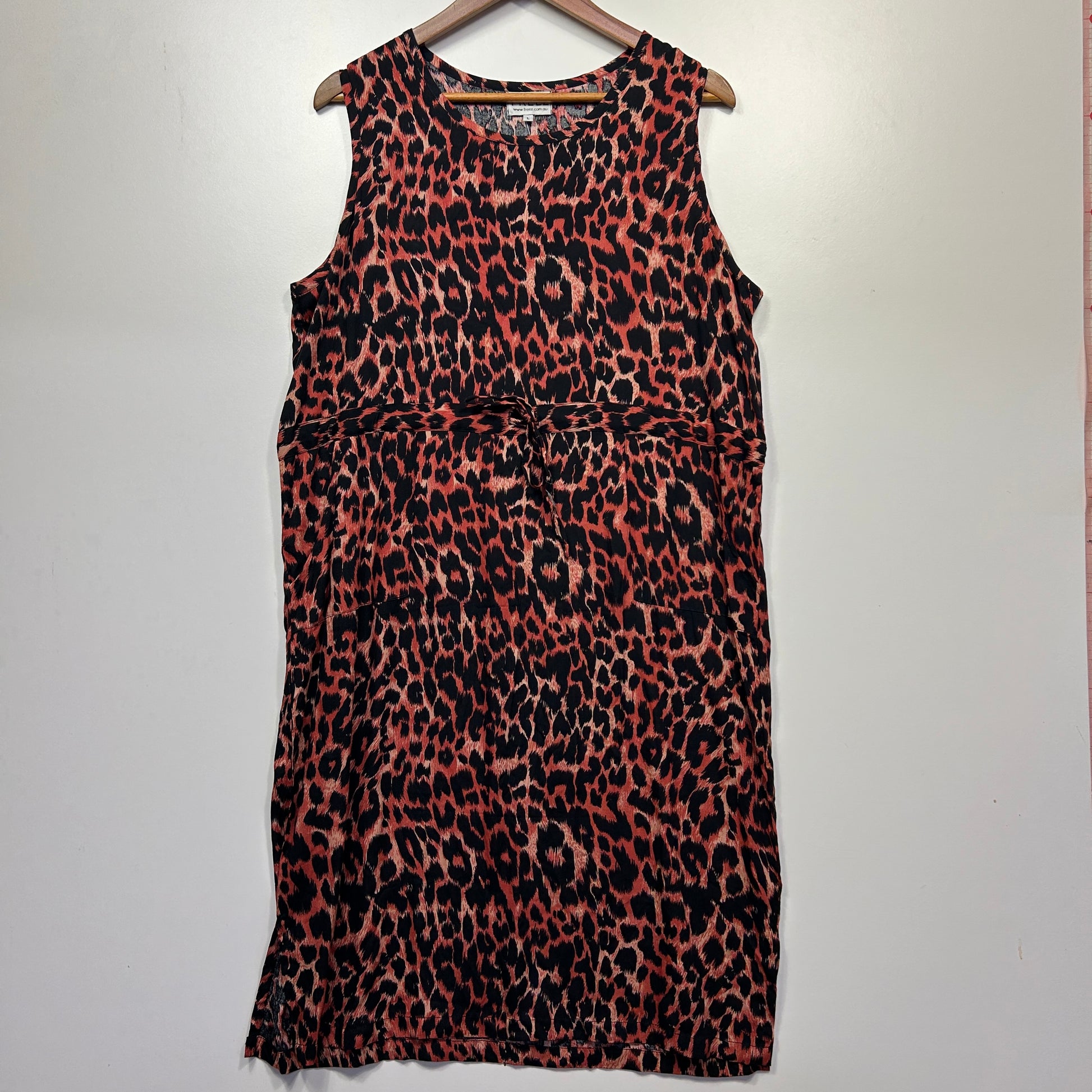 Red and black leopard print sleeveless dress front view