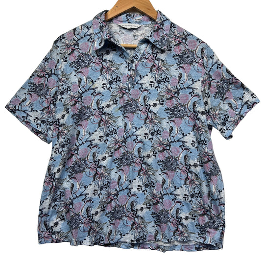 Blue floral short sleeve shirt front view