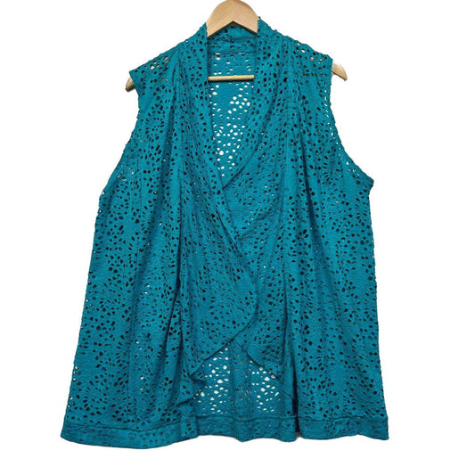 Teal lace sleeveless wrap vest front view