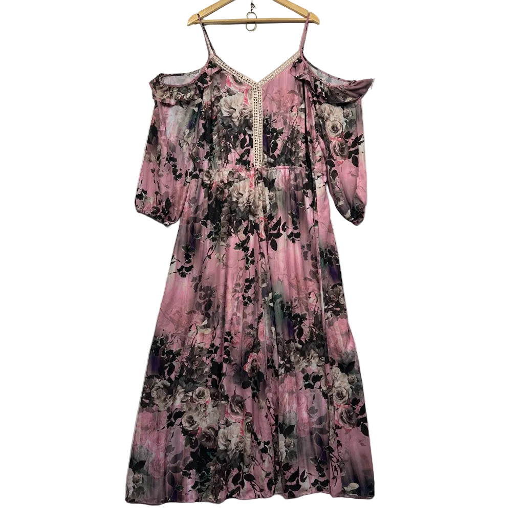 Pink and black floral dress front view